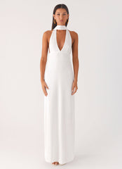 Alicia Satin Halter Maxi Dress - White