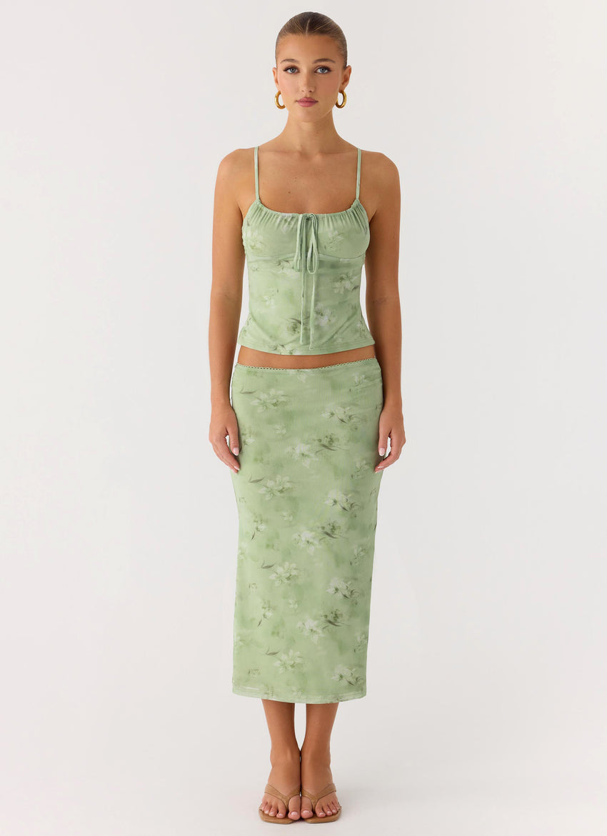 Bahama Low Rise Midi Skirt - Blurred Lime