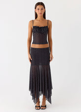 Buffy Maxi Skirt - Black Polkadot