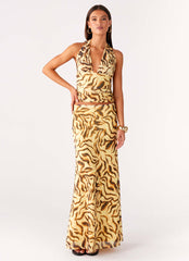 Call Me Low Rise Maxi Skirt - Yellow Zebra