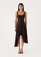Concetta Contrast Midi Dress - Chocolate