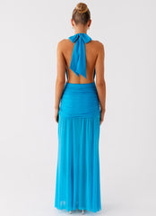 Dilemma Halter Maxi Dress - Turquoise Blue