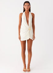 Eleanora Plunge Mini Dress - Ivory