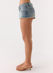 Elias Low Rise Distressed Denim Shorts - Vintage Wash Blue
