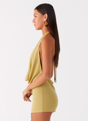 Haisley Cowl Mini Dress - Lime Green