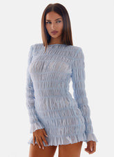 Jasy Long Sleeve Mini Dress - Sky Blue