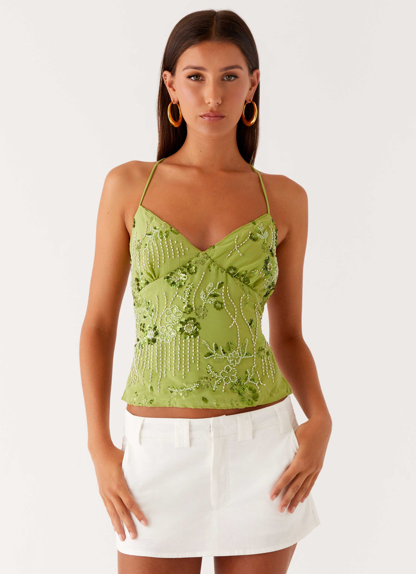 Kamilla Sequin Cami Top - Lime