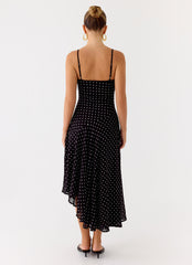 Keep You Waiting Midi Dress - Black Polkadot