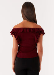 Keeta Frill Top - Burgundy