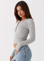 Kelisa Long Sleeve Knit Top - Grey