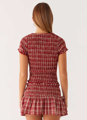 Lenore Button Top - Ruby Check