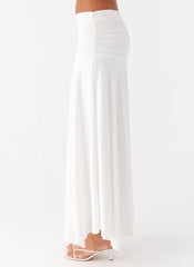 Liana Ruched Maxi Skirt - White