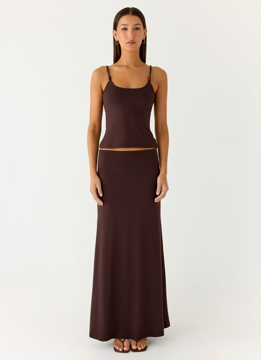 Like A Flower Maxi Skirt - Chocolate