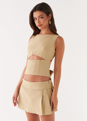 Miki Mini Skirt - Beige Stripe