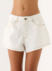 Owen A-Line Denim Shorts - White