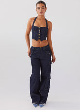 Avari Halterneck Denim Vest - Indigo