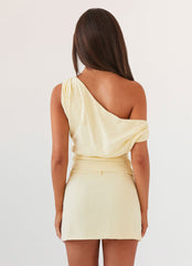 Marissa Linen One Shoulder Top - Yellow