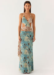 Rebel Beaded Maxi Dress - Aqua Blur