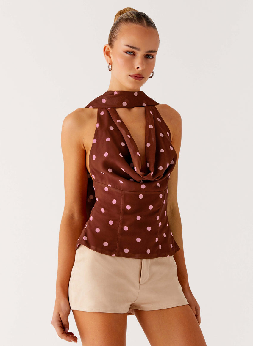 Stealing Love Scarf Top - Chocolate Strawberry Dot