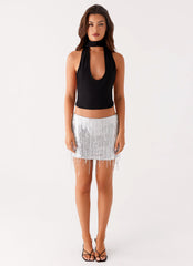 The Motto Sequin Mini Skirt - Silver