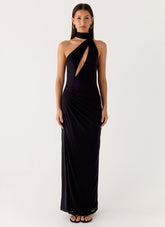 Velvet Vacation Scarf Maxi Dress - Black