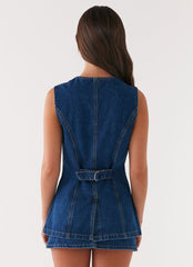 Wish You Luck Denim Top - Dark Blue