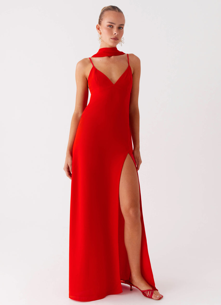 Yorke Scarf Maxi Dress - Raspberry Red