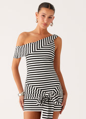 All Day Mini Dress - Black White Stripe