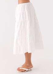 Aphira Tiered Midi Skirt - White