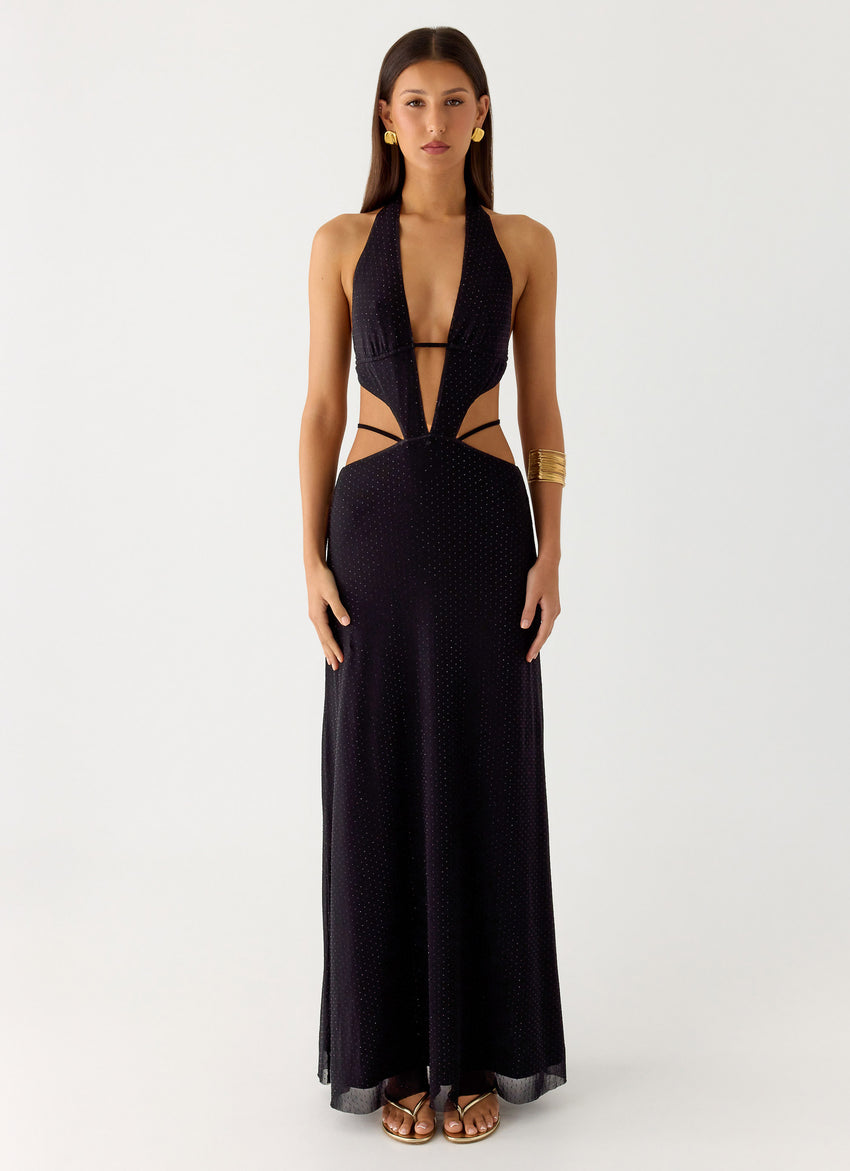 Astraeus Beaded Sequin Maxi Dress - Black