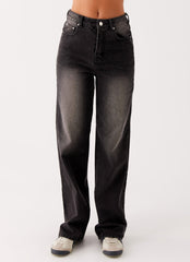 Back Again Straight Leg Denim Jeans - Charcoal Wash