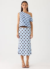 Bahama Low Rise Midi Skirt - Blue Mocha Dot