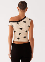 Blind Faith Flock One Shoulder Top - Cream