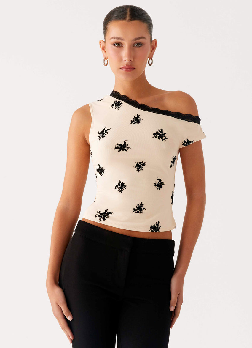Blind Faith Flock One Shoulder Top - Cream