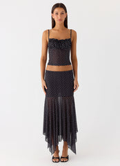 Buffy Maxi Skirt - Black Polkadot