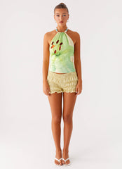 Dalila Beaded Tie Back Top - Yellow Floral