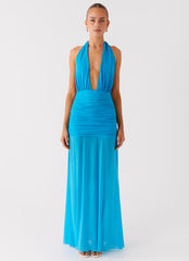 Dilemma Halter Maxi Dress - Turquoise Blue