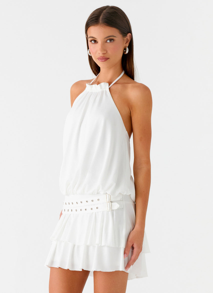 Dopamine Belt Mini Dress - White