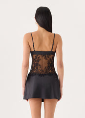 Eunia Lace Spliced Mini Dress - Black