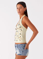 Eye Contact Sequin Halter Top - Yellow