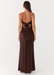 Flora Satin Maxi Dress - Chocolate