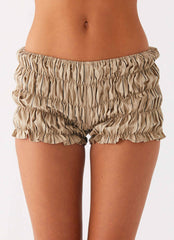 Girls Like Us Ruched Mini Shorts - Oatmeal Stripe