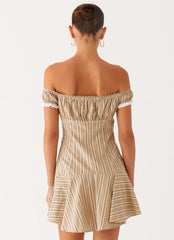 Jumana Off Shoulder Mini Dress - Off White Stripe