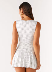 Kelda Mini Dress - White Polka Dot