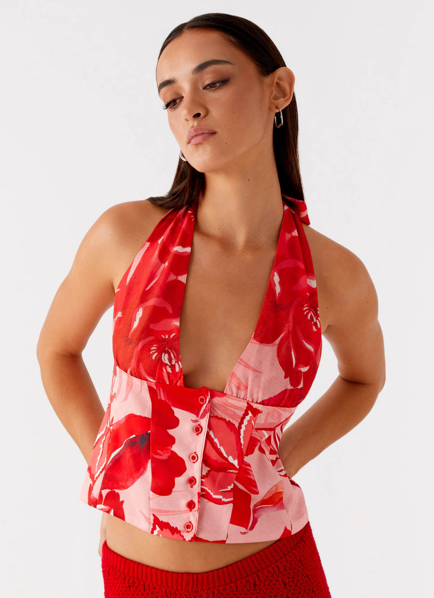 Lets Pretend Halterneck Top - Sicily Sunsets Print