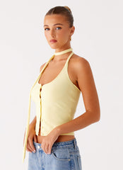Madden Knit Scarf Top - Yellow