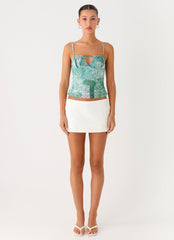 Nalini Ruched Neckline Top - Green Paisley