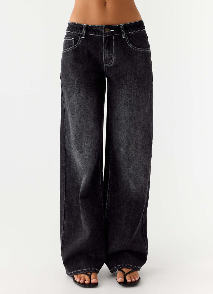 Nathan Super Low Rise Denim Jeans - Washed Black