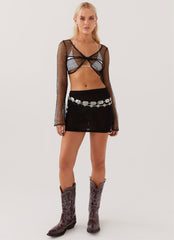 Lori Sequin Long Sleeve Top - Black