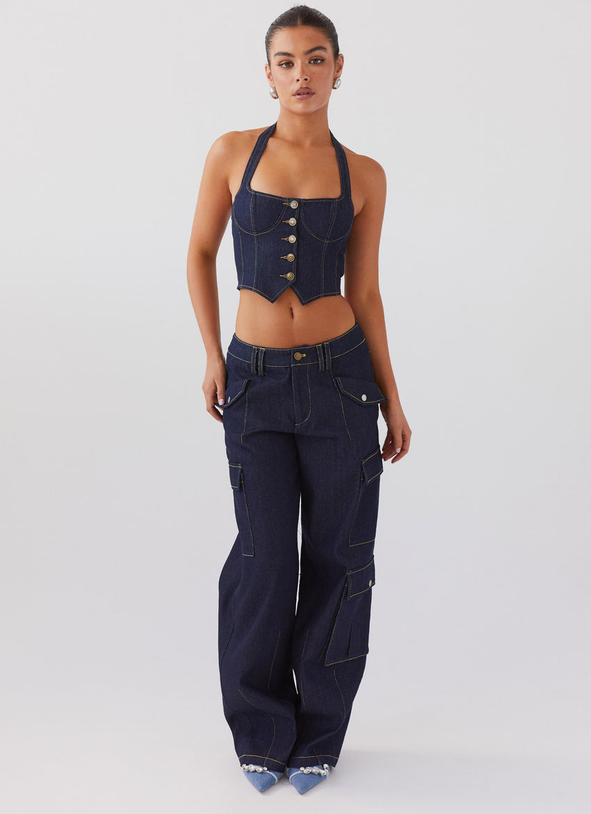 Avari Halterneck Denim Vest - Indigo